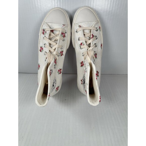 Size 8W Converse Chuck Taylor All Star Hi Lift Floral Rose Embroidery Platform - Picture 7 of 9